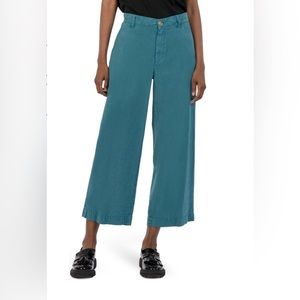 Blue Tancel / Linen Blend Wide Leg Crop Pants Kut from the Kloth